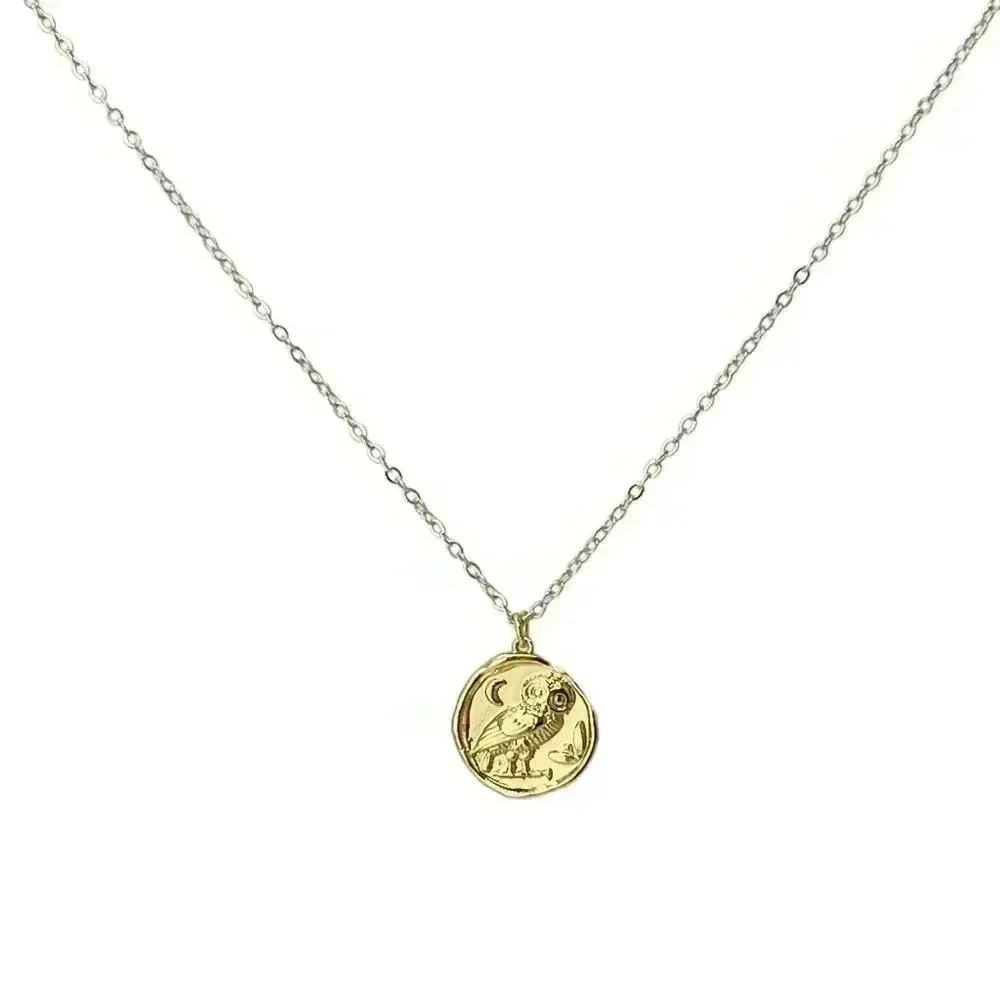 Gold coin owl necklace necklace Athena dainty minimalist jewelry - Picture 7 of 12